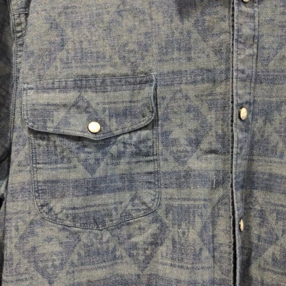 Lucky Brand Mens Denim Aztec Snap Button LS Shirt Size L/XL Blue Casual - Picture 7 of 12